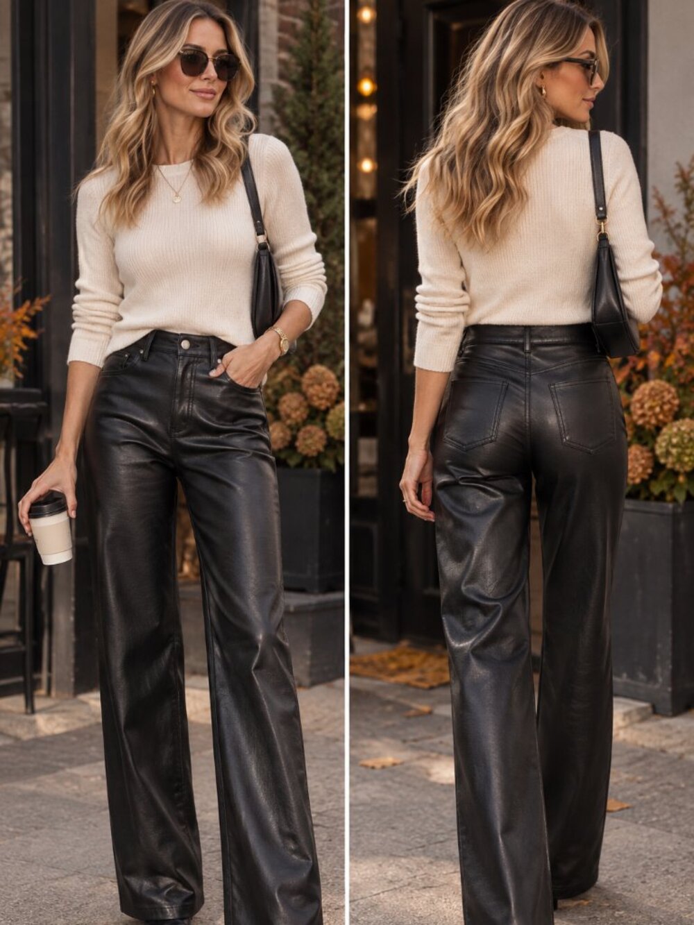 ZARA Black Faux Leather Straight Leg Pants Size 6 / EUR 38